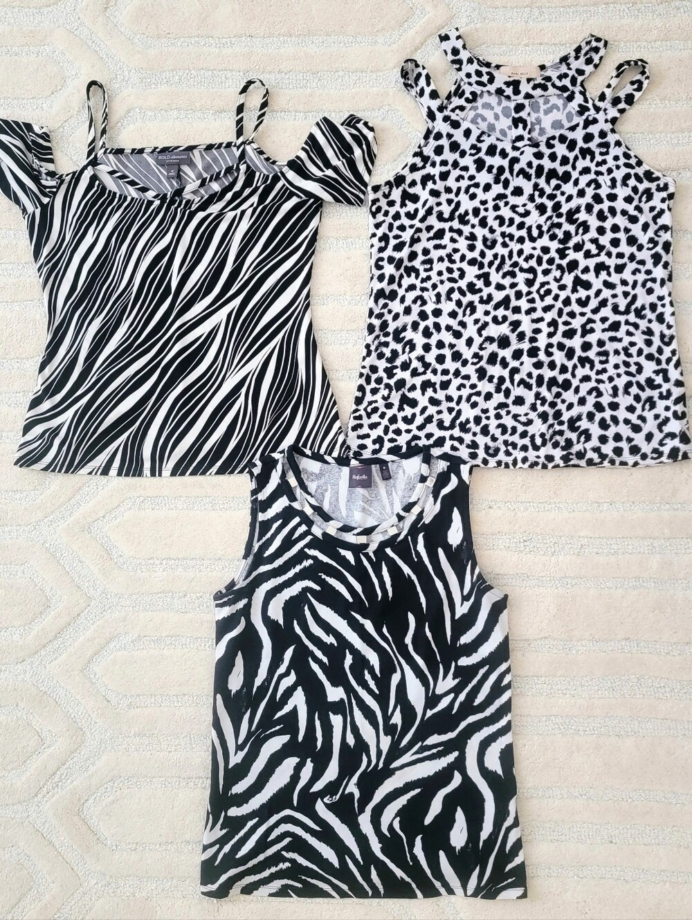 Women's Black & White Animal-Print Tank Tops - 3-Pack